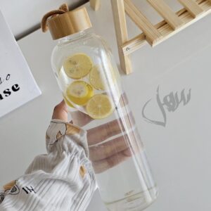 borosilicate Glass water bottle with wooden Lid