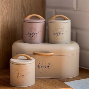 Premium Bread & Kitchen Canister Set (4-Piece) with sugar coffee tea canisters metal pantry countertop