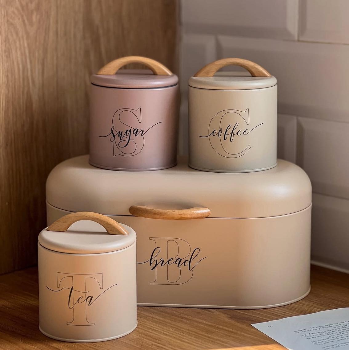 Premium Bread & Kitchen Canister Set (4-Piece) with sugar coffee tea canisters metal pantry countertop