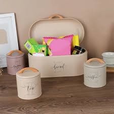 Premium Bread & Kitchen Canister Set (4-Piece) with sugar coffee tea canisters metal pantry countertop
